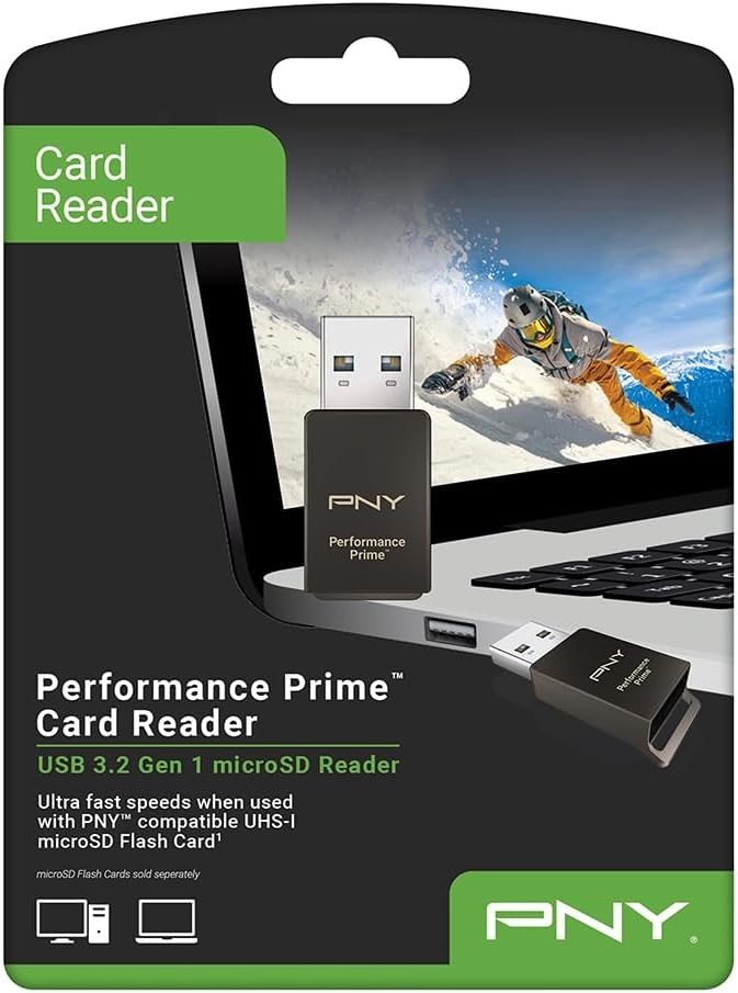PNY Performance Prime™ USB 3.2 Gen 1 microSD Flash Memory Card Reader, Gray