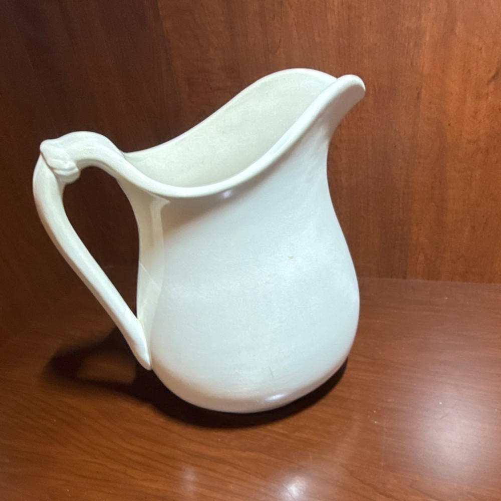 K.T.&K. White China Pitcher with Handle, Solid Pattern, Round Shape