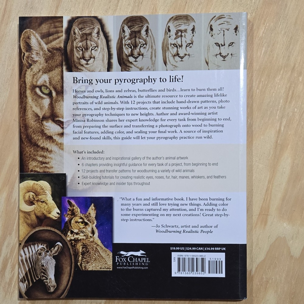 Fox Chapel Publishing Woodburning Realistic Animals Step-by-Step Projects Book