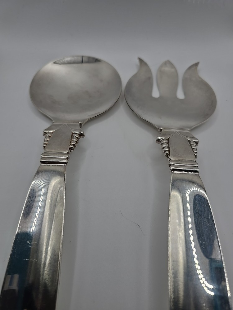 Vintage Mid Century Modern Large Silverplate Serving salad  Fork Spoon Set EUC