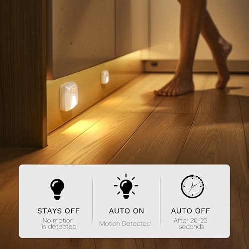 -Pack Stick-on Motion Sensor Lights, Warm White LED Night Light, Stick 6 Modern