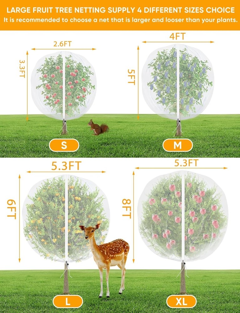 6'X 6' FT Large Fruit Tree Netting for Squirrels and Birds with Drawstring 2PCS