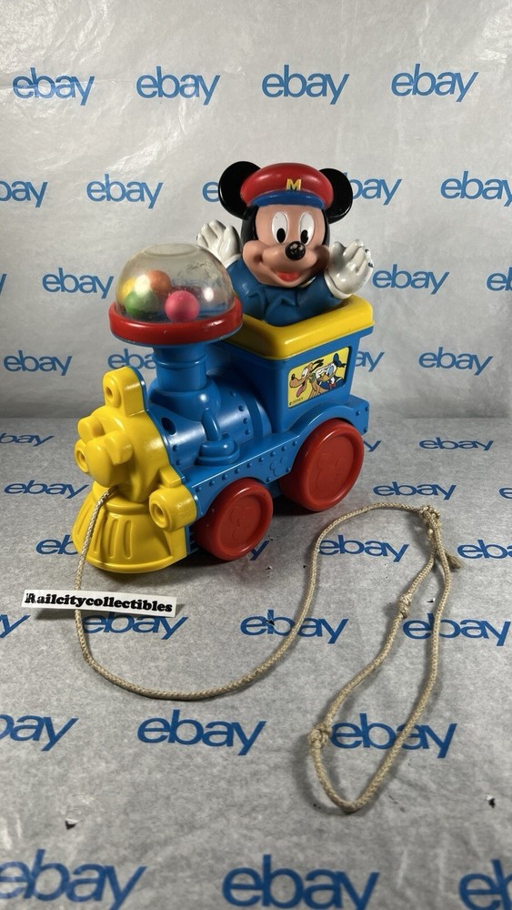 Walt Disney Vintage Mickey Mouse Popping Balls Pull String Toy Train