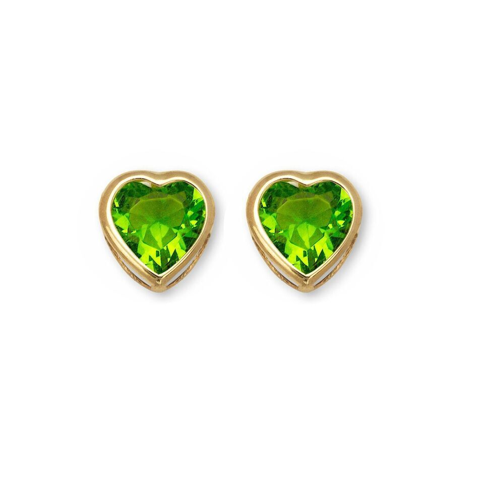14K Solid Yellow/White Gold Heart Stud Earrings Birthstone