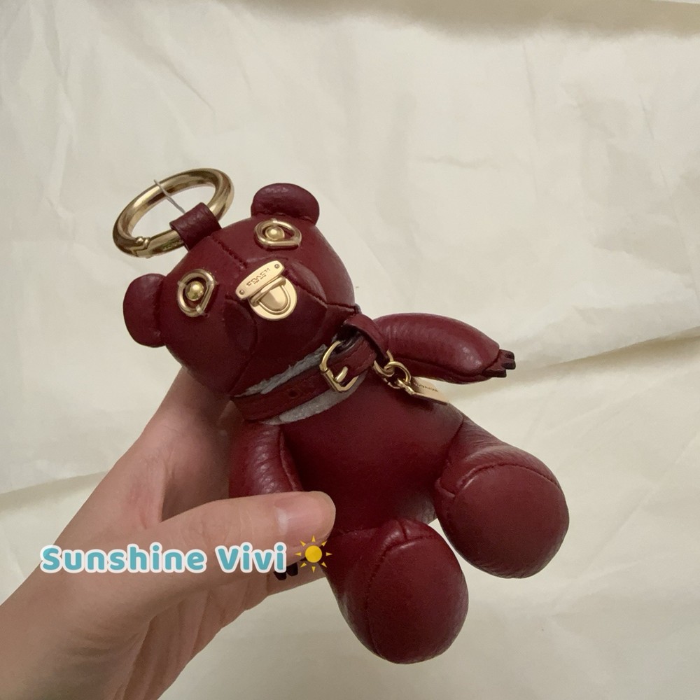 NWT Coach Bag Charm Leather bear cp369 DARK RUBY