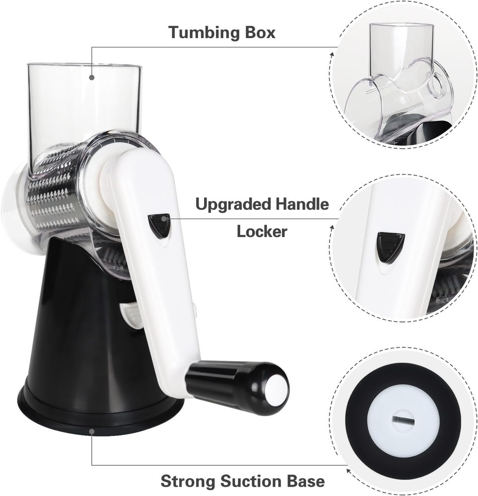 Versatile Rotary Cheese & Vegetable Shredder with Suction Base - Dishwasher Safe