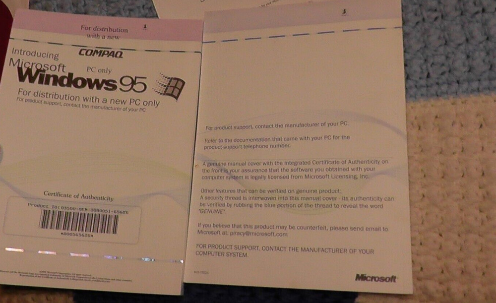 microsoft windows 95 manuals papework compaq certificates