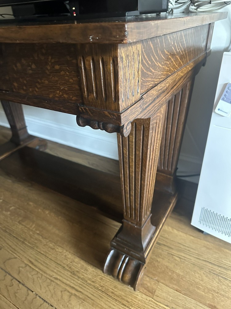 Antique Oak Library Table with One Drawer