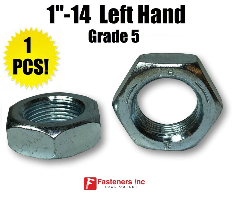 (Qty 1) 1"-14 Left Hand Fine Thread Hex Jam Thin Nuts Zinc Plated Grade 5