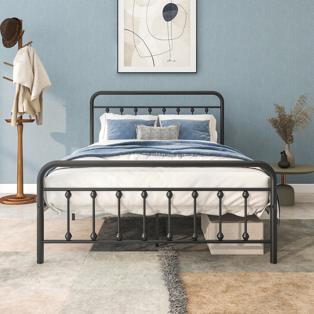 FULL Metal Platform Bed Frame with Headboard Strong Slat Support