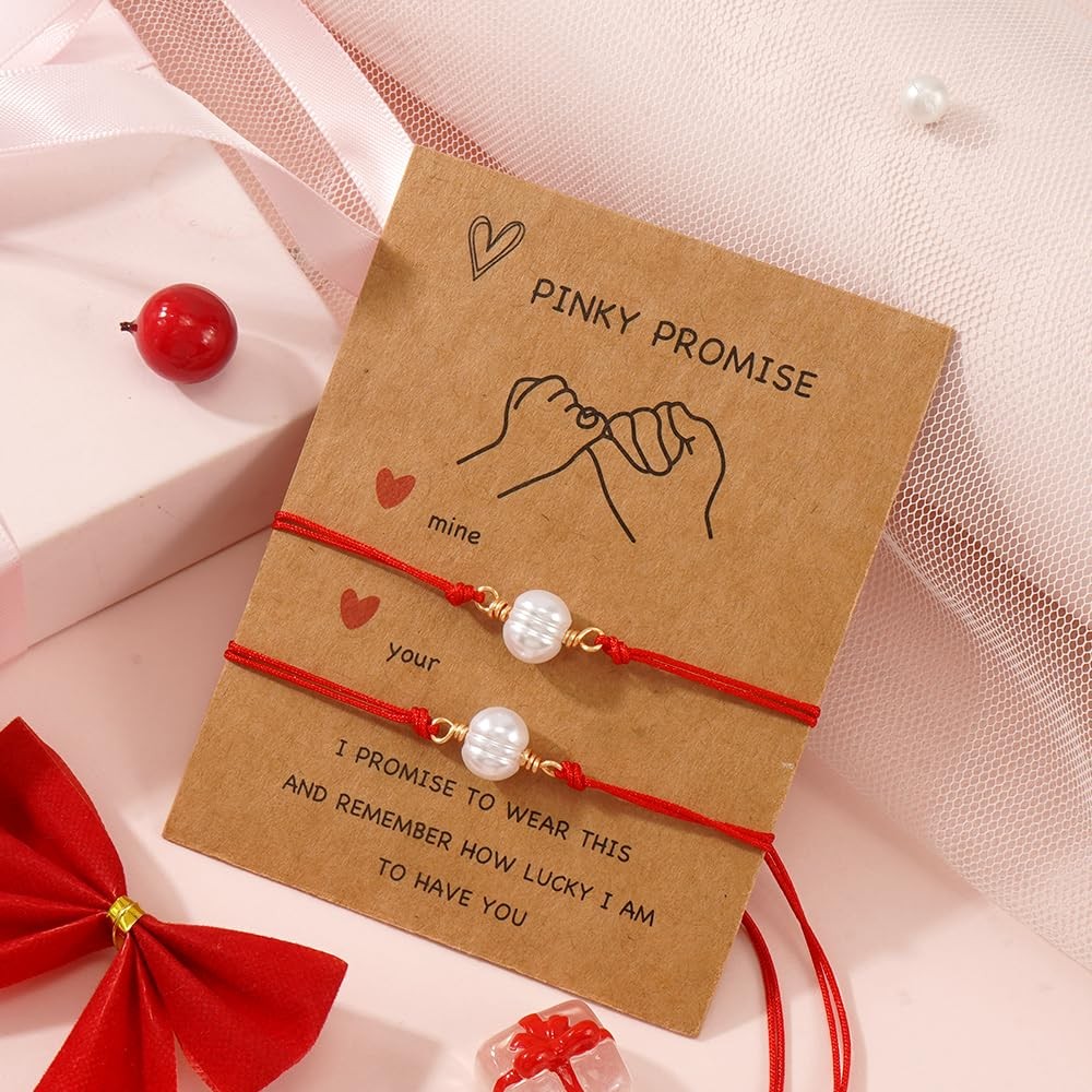 Pearl Red String Matching Beaded Strand Couple Bracelets for Women Men,Stackable