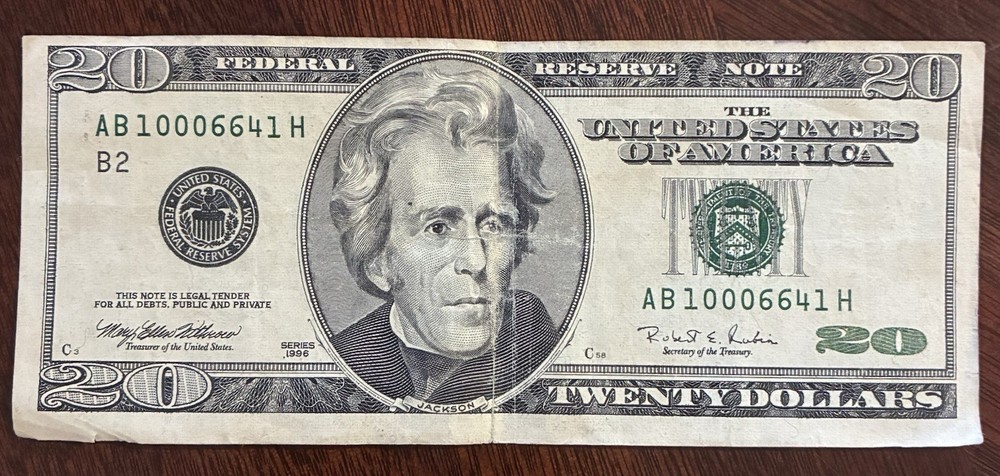 Error Miscut Misaligned Misprint US $20 Twenty Dollar Bill Banknote 1996