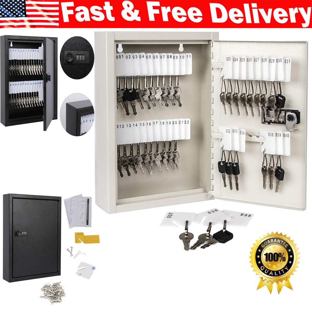 Key Storage Lock Box with Code Locking Cabinet Wall Mount Key Hooks & Tags Label