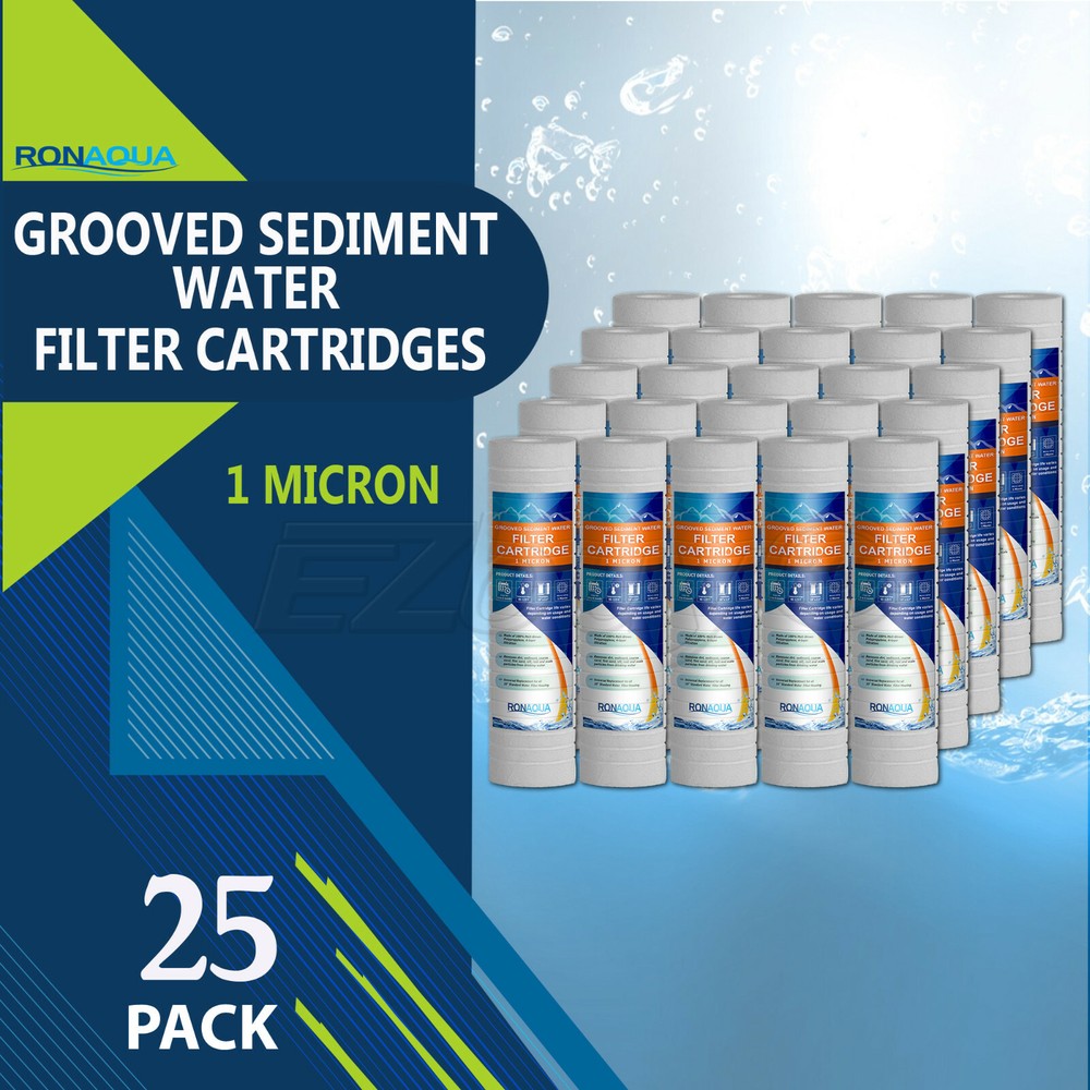 25 Pack Grooved Sediment 1 Micron Water Filters Cartridge 2.5" x 10"