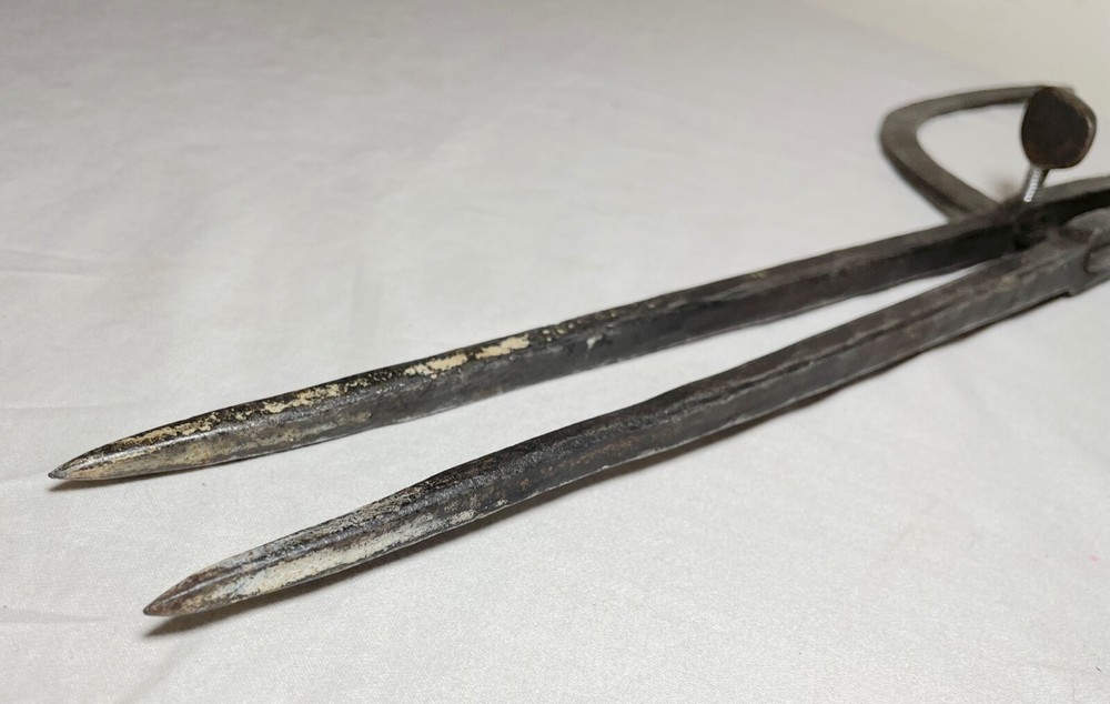 LARGE rare antique 18th century handmade solid wrought iron compass divider tool