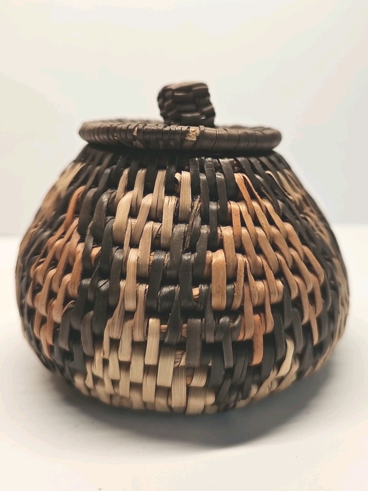 Small, Lidded, Handmade Woven Basket.  a7