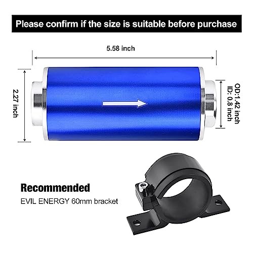 30 Micron Inline Fuel Filter with 6AN 8AN 10AN Adapter&Bracket Clamp 60MM