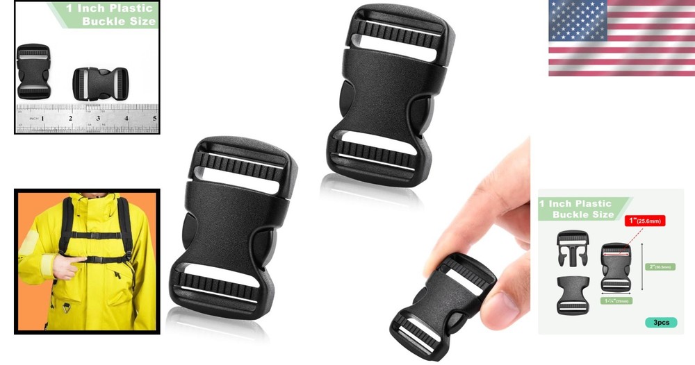Adjustable 1" Inner Dia. Plastic Buckles - Quick Release for Camping & Collars