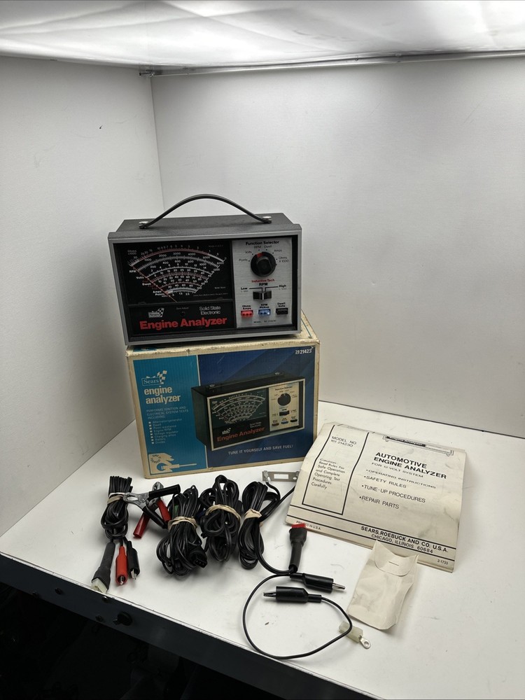 Vintage Sears Engine Analyzer 28 21423 w/ Manual & Cables Complete in OG Box