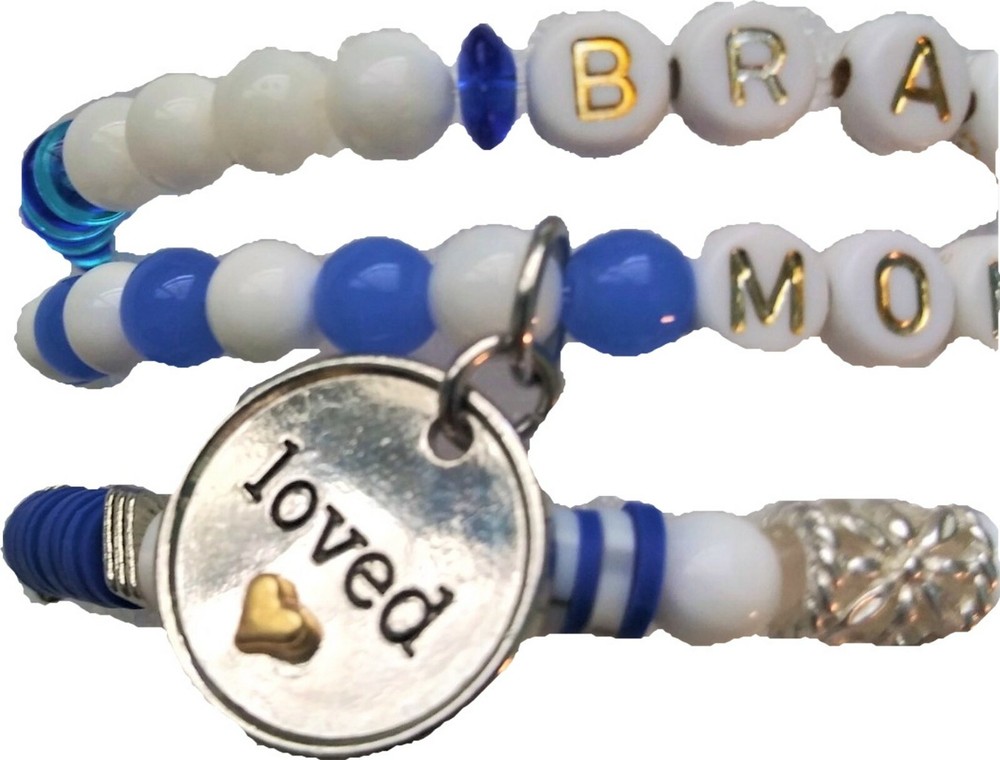 Brave Mom Stretchy Charm Bracelet Stack and Key Ring-Blue
