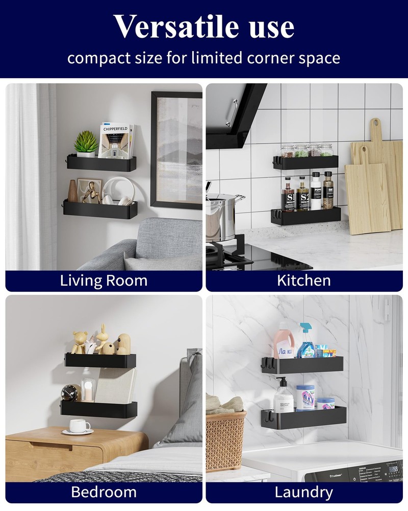 Kitsure Shower Caddy - 2 Pack Adhesive Organizer, Large, Black