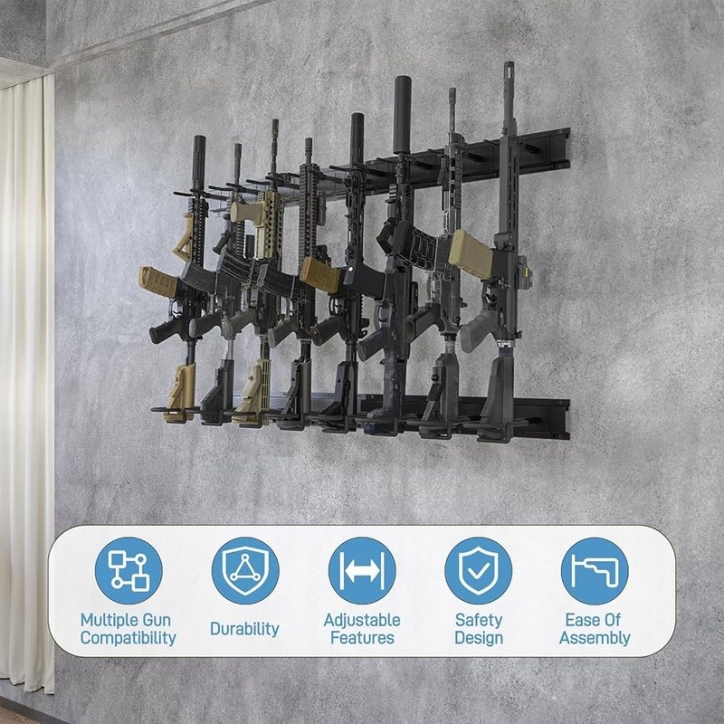 Wall Mounted Gun Rack Durable Adjustable Space Saving Gun Storage Organizer New