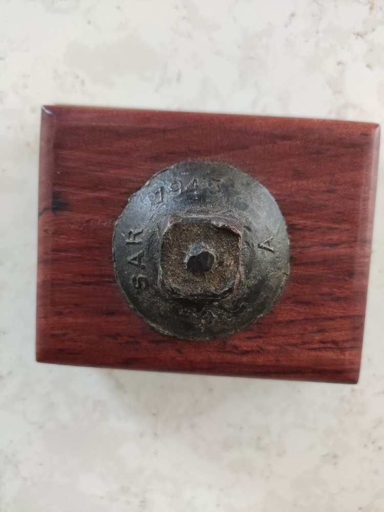 SAR (South African Railways ?) 1945 mounted railway sleeper bolt / stud / nail