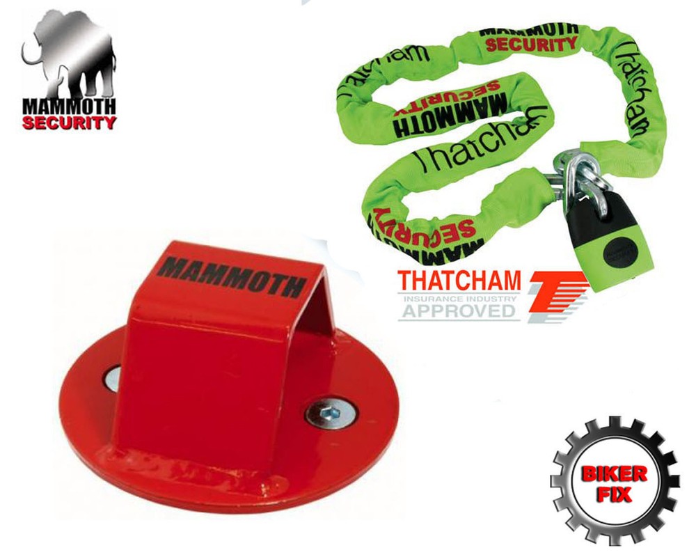 Mammoth Thatcham Security Lock Chain & Ground Anchor Motorcycle Scooter Next Day