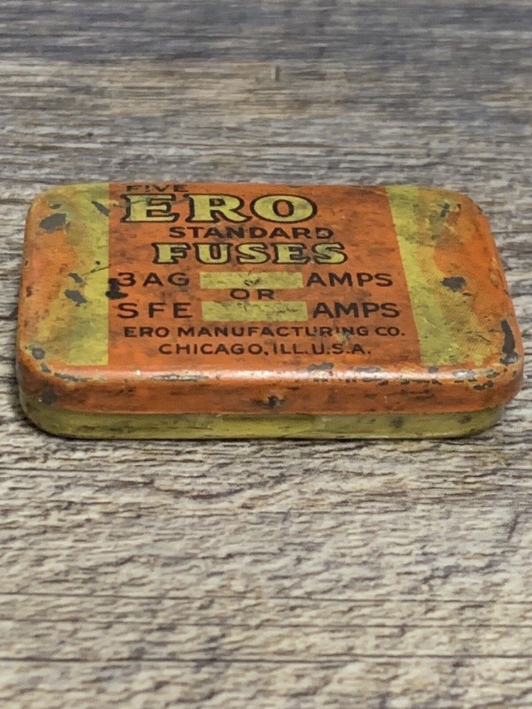 ERO Five Standard Fuses Empty Hinged Tin Box
