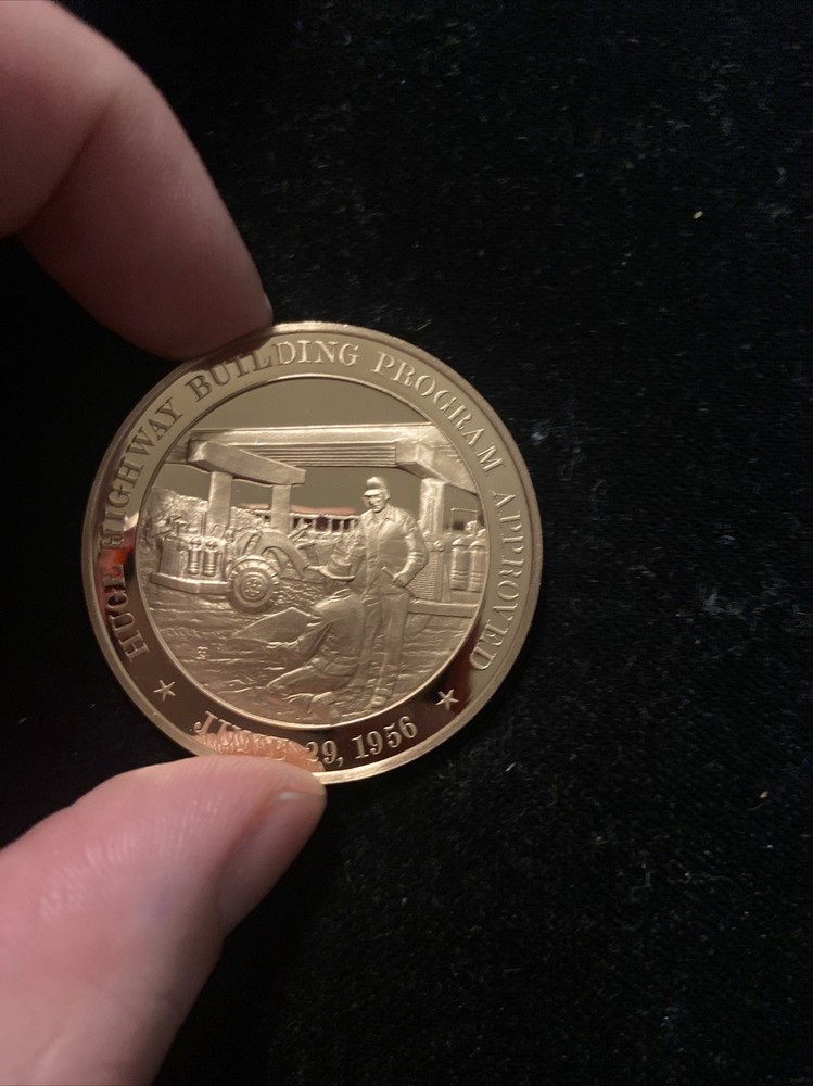 Us History Franklin Mint Bronze Medal 1956 Huge Highway Building Program