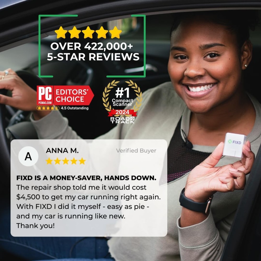 FIXD Bluetooth OBD2 Scanner for iPhone & Android - Diagnostic 1 Pack, White