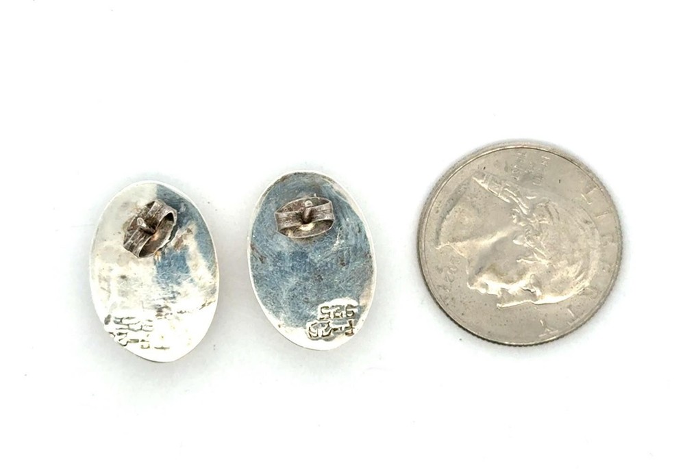 Native American .925 Sterling Silver Malachite Stud Earrings, 4.1g