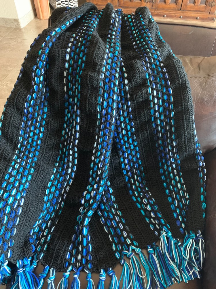 Handmade Home Crocheted Afghan - Weaved Stripes