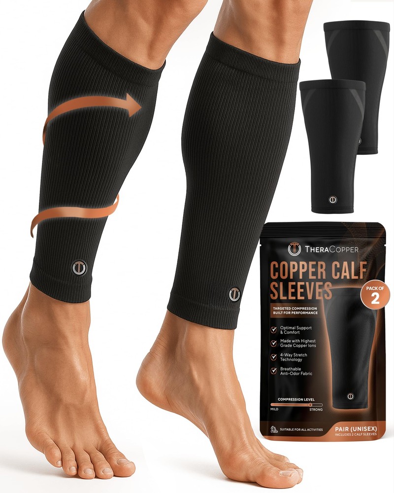TheraCopper Copper Calf Compression Sleeve — Premium Copper Compression Shin Sle