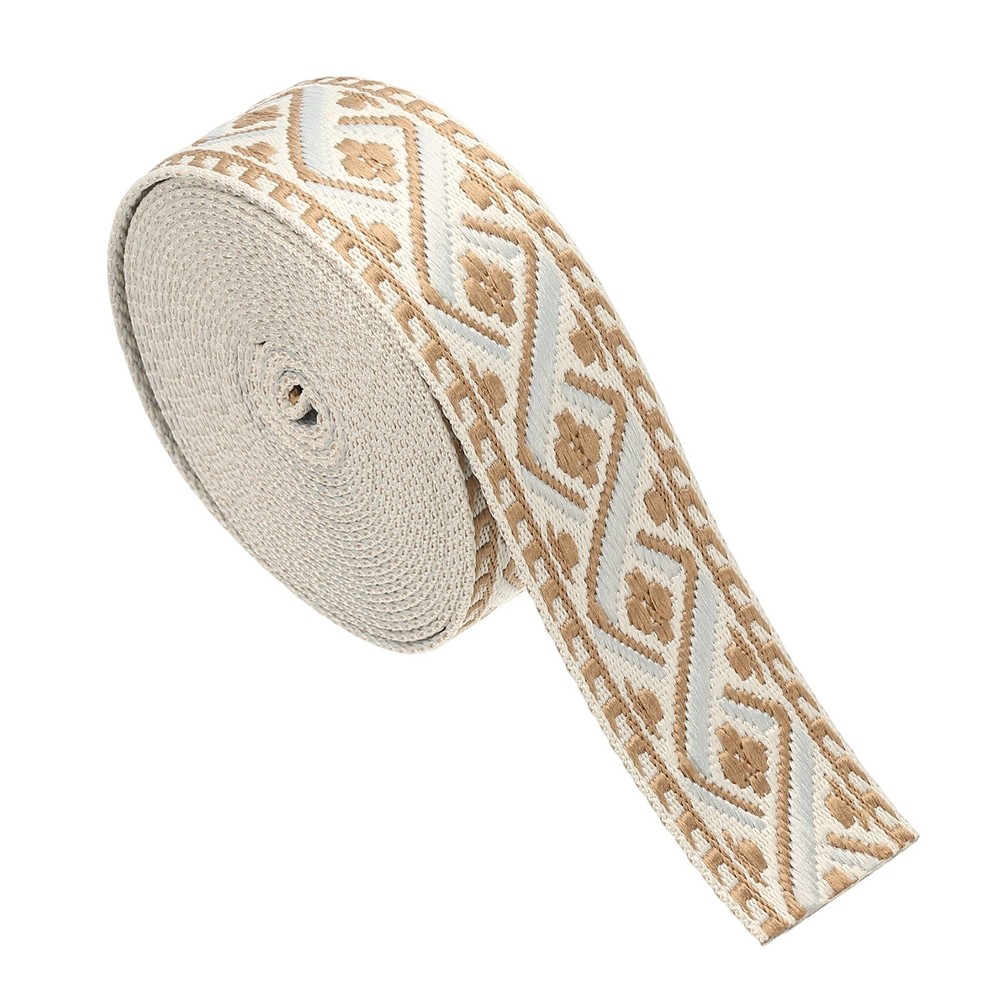 4.75Yards Cotton Webbing Strap 38mm Jacquard Webbing Strap, Cream-Brown