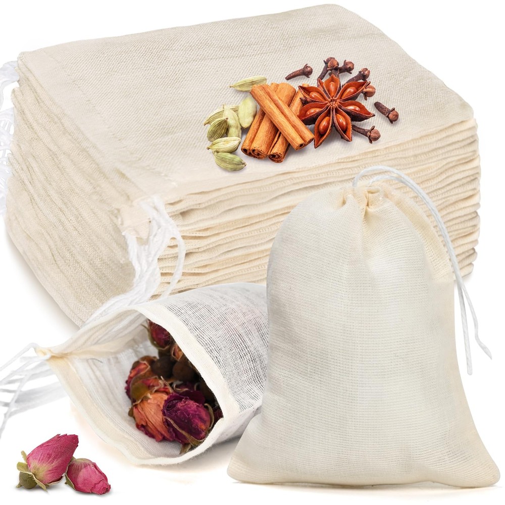 4x3 Inch Muslin Bags, 20 Pcs Multipurpose Kitchen Use, White
