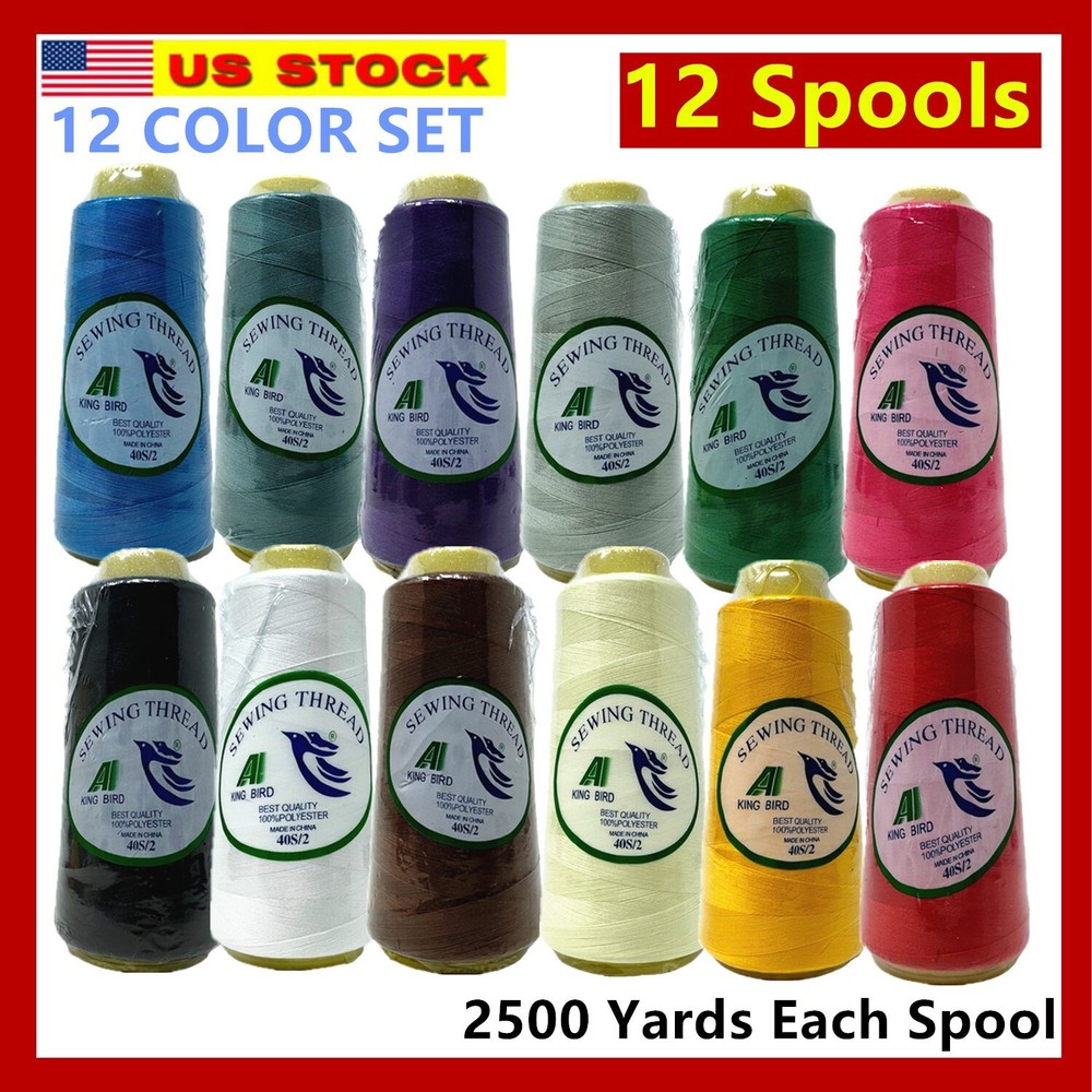12 Big Spools Sewing Thread Polyester Multicolor 2500 Yards Each Spool NEW