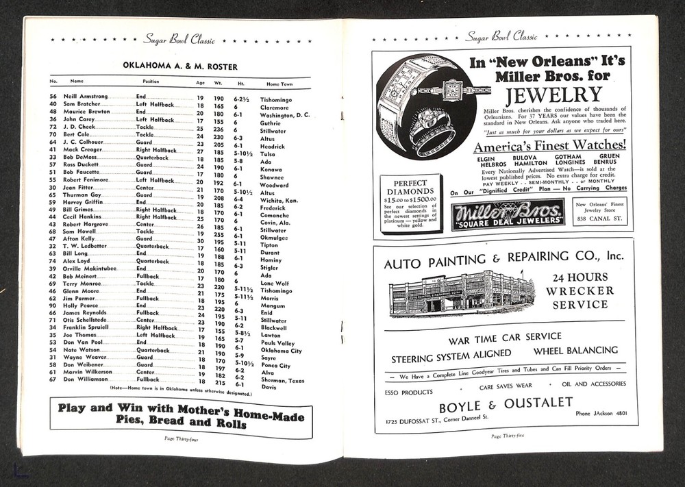 1946 SUGAR BOWL -- St. MARY's vs. OKLAHOMA A & M