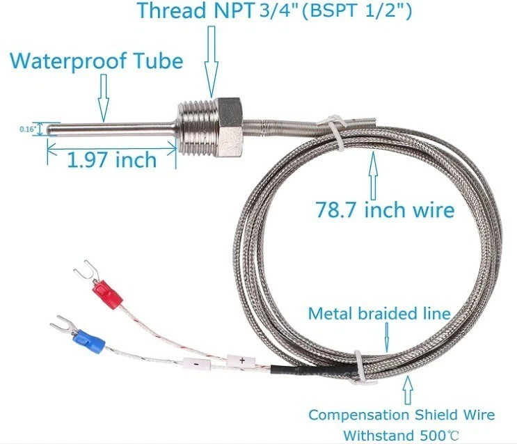 Waterproof K Type Thermocouple Temperature Sensor Probe For PID Controller Two