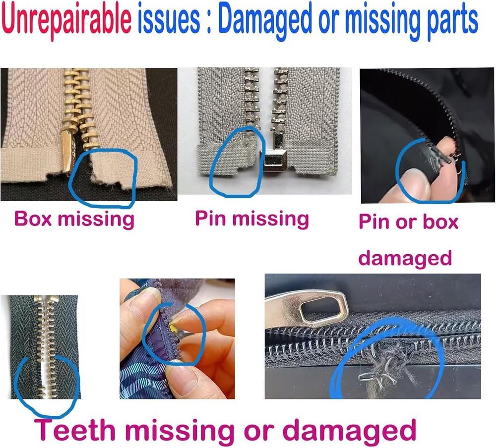 12 Pcs Zipper Pull Replacement 5 Zippers Repair Kit Lockable Sliders, Bottom ...