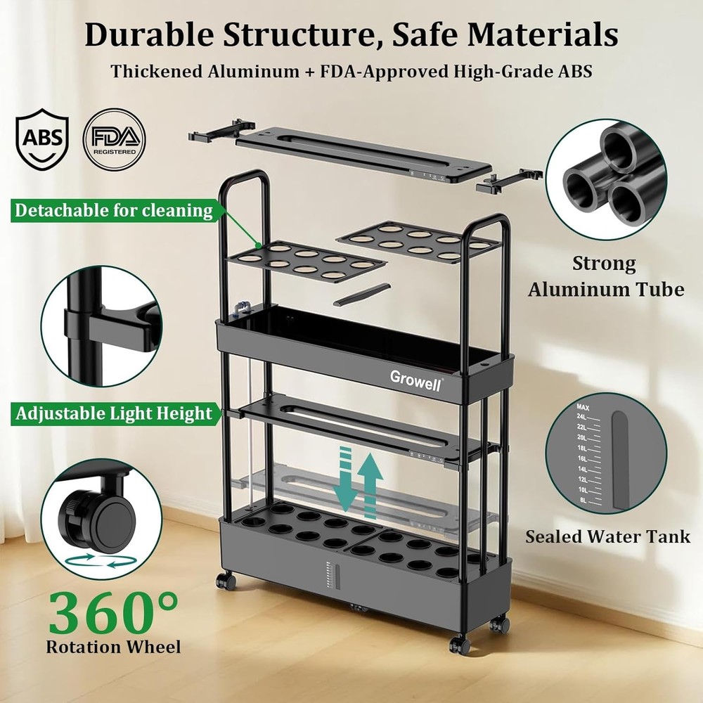 Large Hydroponics Growing System Kit, 32 Pods Vertical Hydroponic Garden, with 3