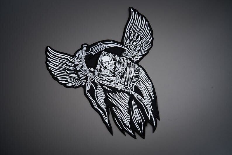 WINGS REAPER Large Back Patch for custom biker vest