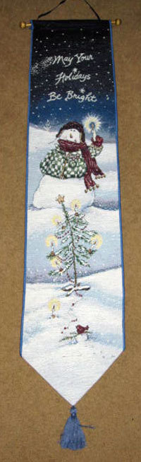 Flake Snowman ~ May Your Holidays Be Bright Christmas Tapestry Wall Bellpull