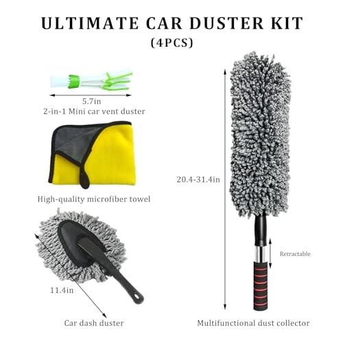 4 PCS Car Duster Kit, Microfiber Scratch Free Multipurpose Cleaning Duster