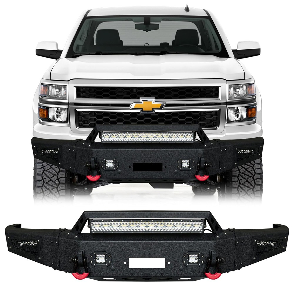 Front Bumper for 2014-15 Silverado 1500 Winch Plate Sensor Hole D-Ring LED