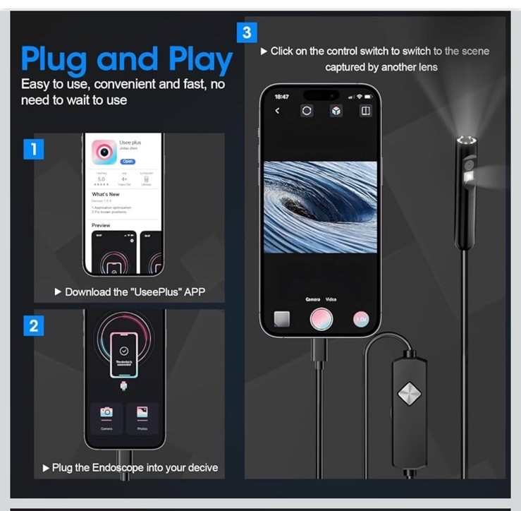 Endoscope & Light, 1920P HD Borescope with 8 Adjustable LED Lights, 16.4FT...