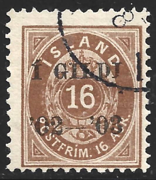 Iceland, Scott #55, Overprinted 16a Numeral Issue, Used