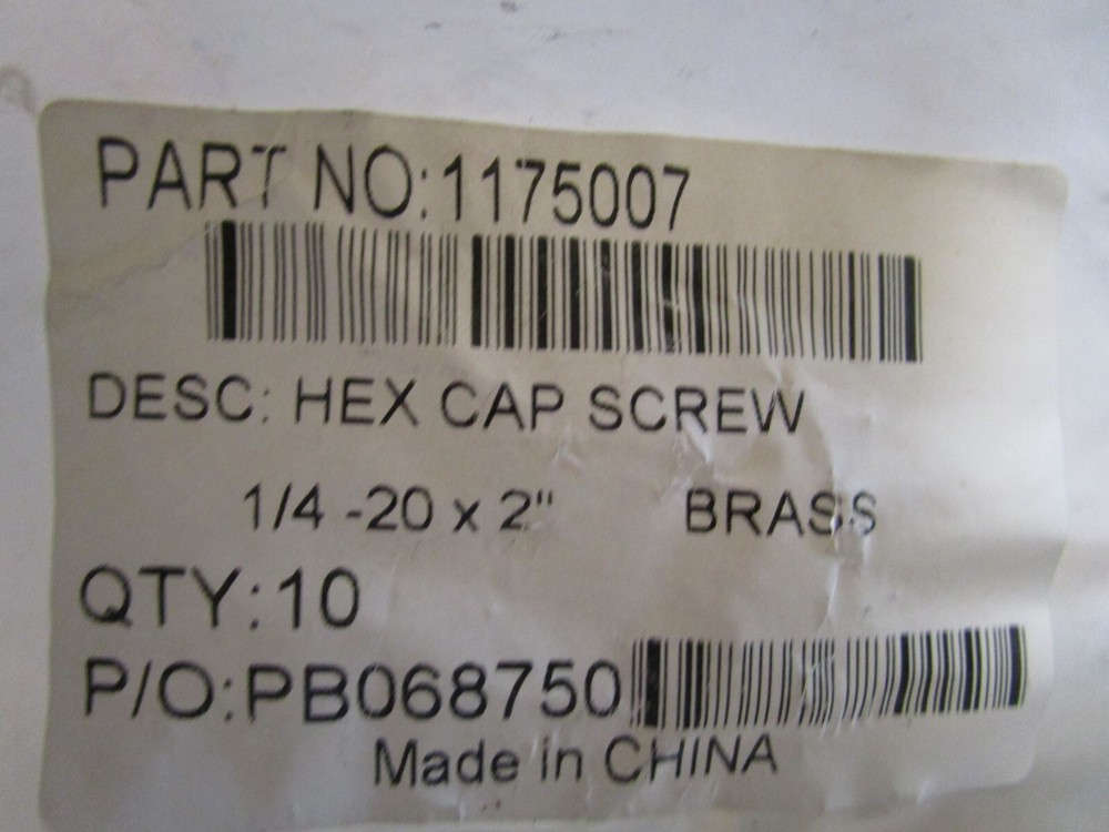 1/4"-20 x 2" Brass Hex Cap Screw QTY 5