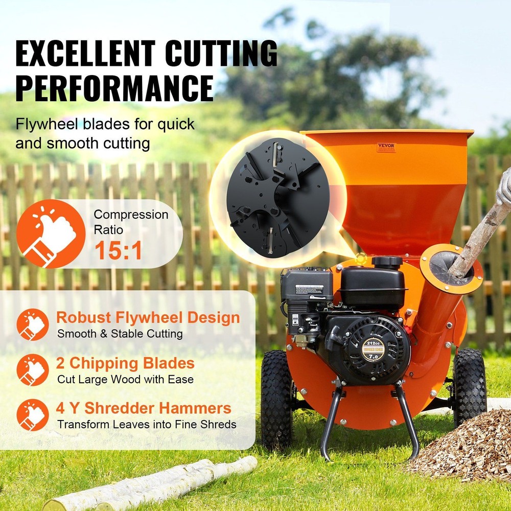 3' 7HP 212cc External Power Wood Chipper Shredder 4.1kW Solid Structure