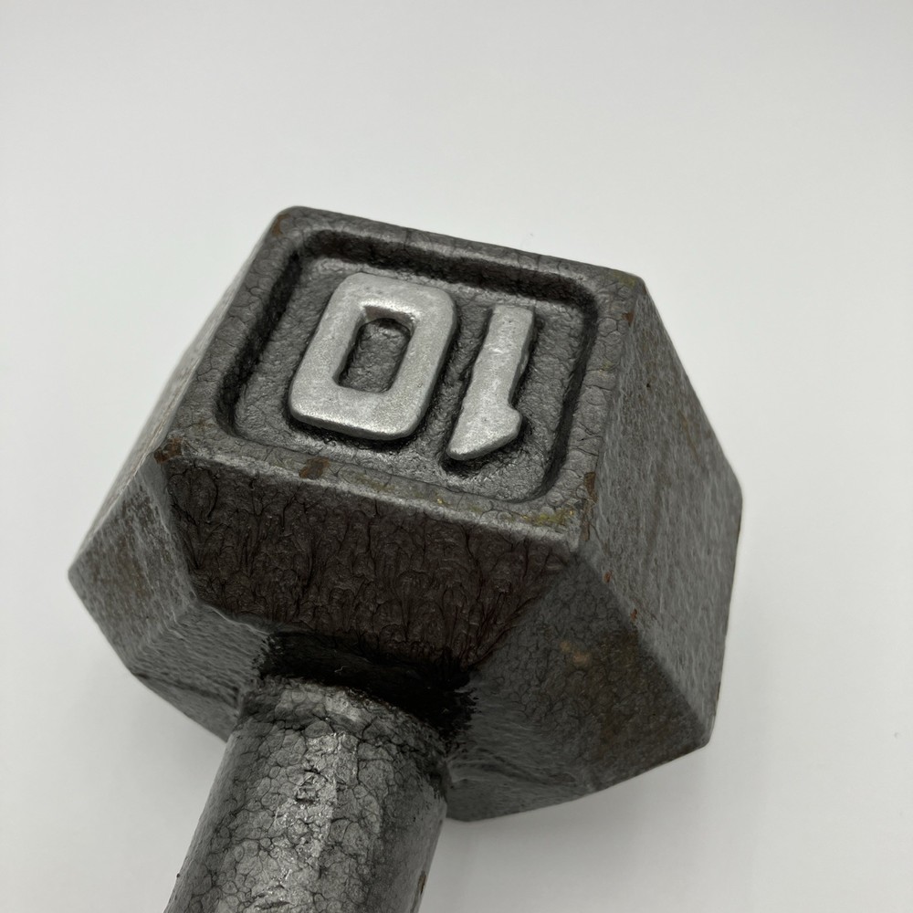 Cast Iron Hex Dumbbell, Single 10 lbs lb - Silver